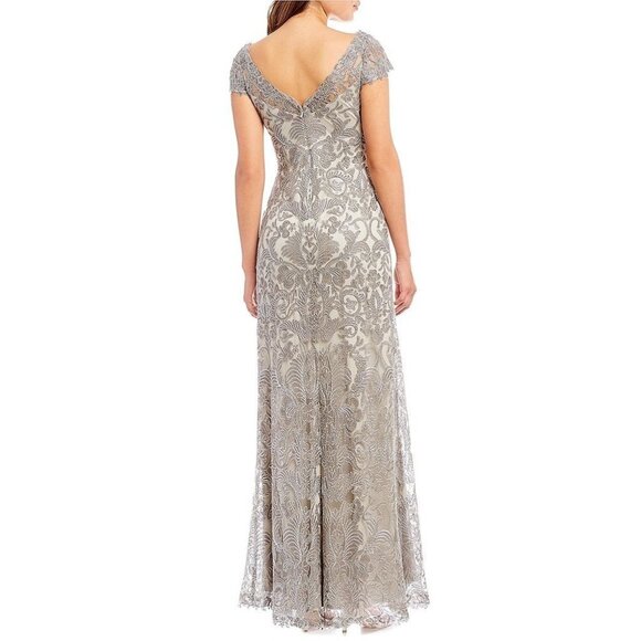 NWT TADASHI SHOJI Adena in Silver Corded Embroidery Gown Maxi Dress 18 - Picture 2 of 11